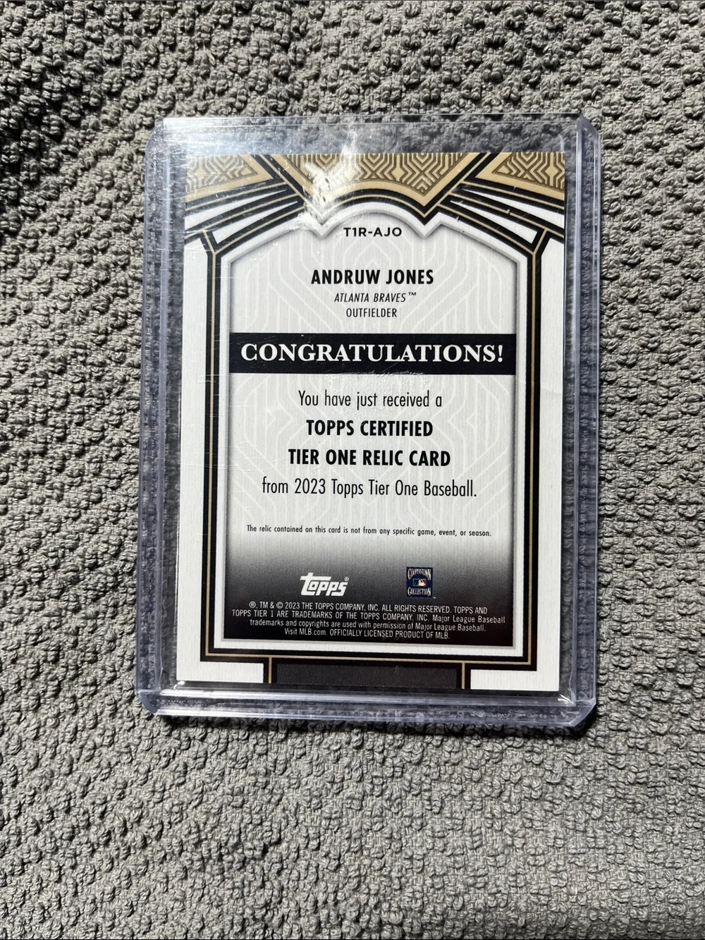 2023 Tier One Andruw Jones Relic Game Used 145/400 #TIR-AJO